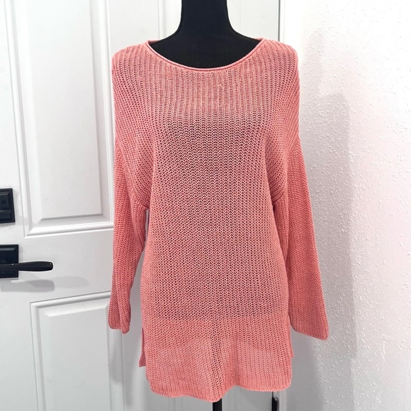 J. Jill Pink sweater with Scoop Neck and Ribbed Texture 1x - Picture 1 of 8